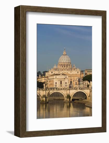 Rome, Italy. St Peter's Basilica. Tiber river and Sant'Angelo Bridge in foreground.-null-Framed Photographic Print