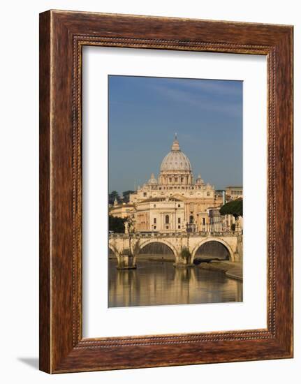 Rome, Italy. St Peter's Basilica. Tiber river and Sant'Angelo Bridge in foreground.-null-Framed Photographic Print