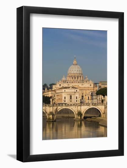 Rome, Italy. St Peter's Basilica. Tiber river and Sant'Angelo Bridge in foreground.-null-Framed Photographic Print