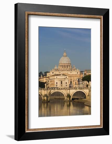 Rome, Italy. St Peter's Basilica. Tiber river and Sant'Angelo Bridge in foreground.-null-Framed Photographic Print