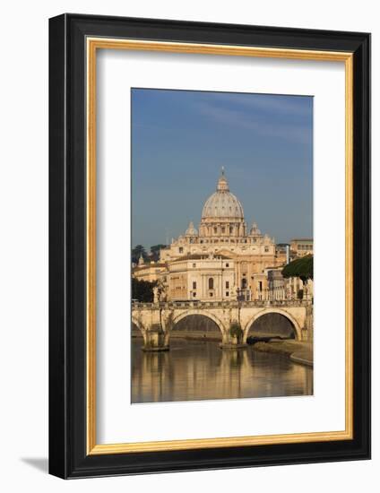 Rome, Italy. St Peter's Basilica. Tiber river and Sant'Angelo Bridge in foreground.-null-Framed Photographic Print