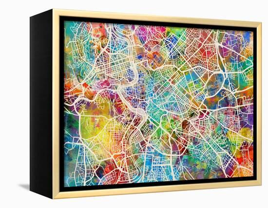 Rome Italy Street Map-Tompsett Michael-Framed Stretched Canvas