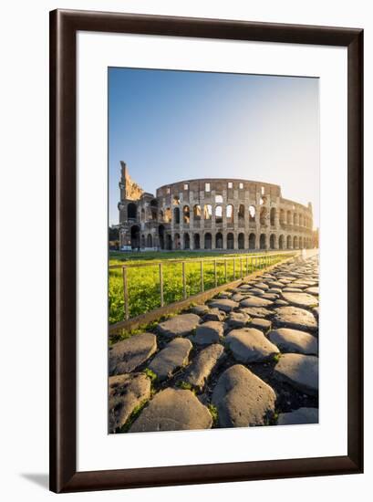 Rome, Lazio, Italy. Colosseum and Via Sacra (Sacred Road) at sunrise.-Marco Bottigelli-Framed Photographic Print