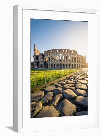 Rome, Lazio, Italy. Colosseum and Via Sacra (Sacred Road) at sunrise.-Marco Bottigelli-Framed Photographic Print