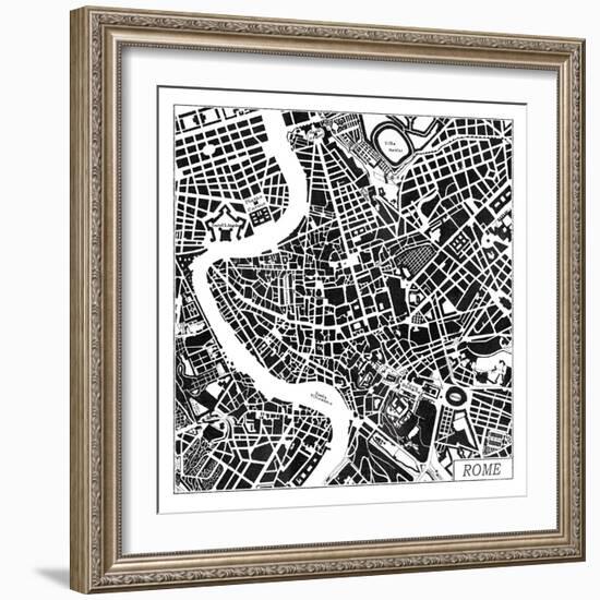 Rome Map Black-Laura Marshall-Framed Art Print