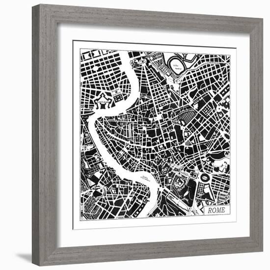 Rome Map Black-Laura Marshall-Framed Art Print