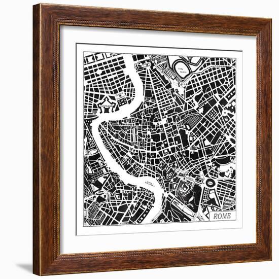 Rome Map Black-Laura Marshall-Framed Art Print