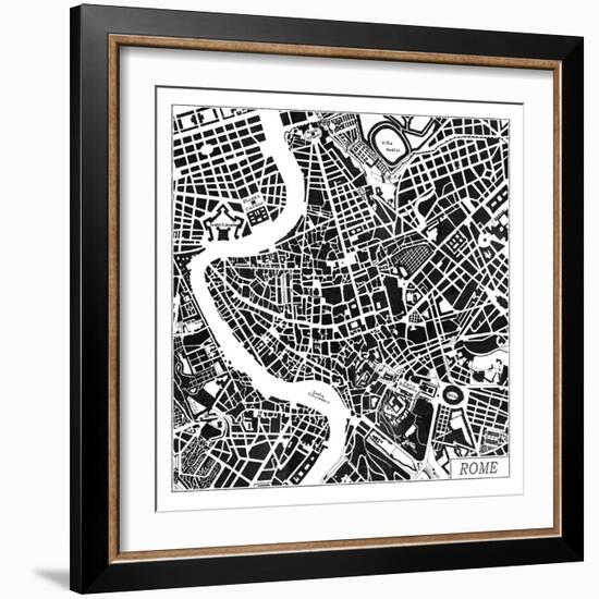 Rome Map Black-Laura Marshall-Framed Art Print