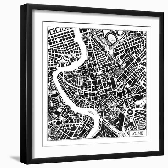 Rome Map Black-Laura Marshall-Framed Art Print