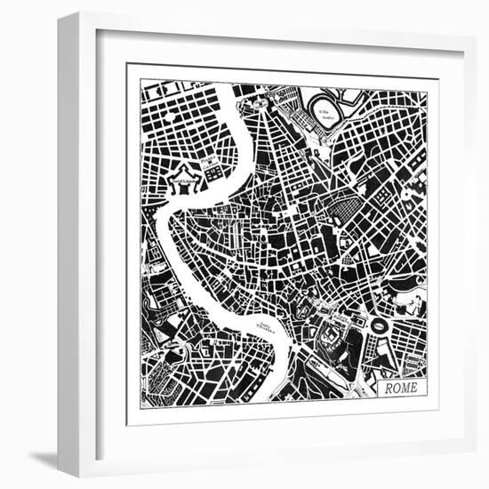 Rome Map Black-Laura Marshall-Framed Art Print