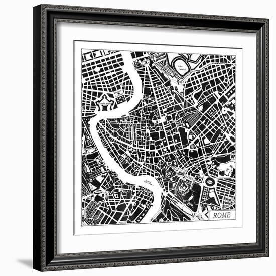 Rome Map Black-Laura Marshall-Framed Art Print