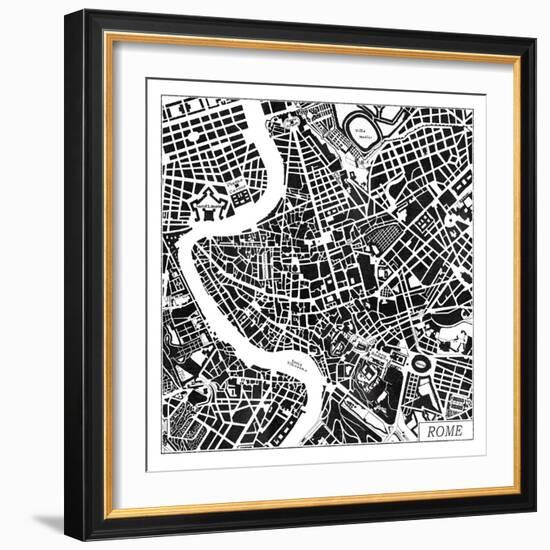 Rome Map Black-Laura Marshall-Framed Art Print