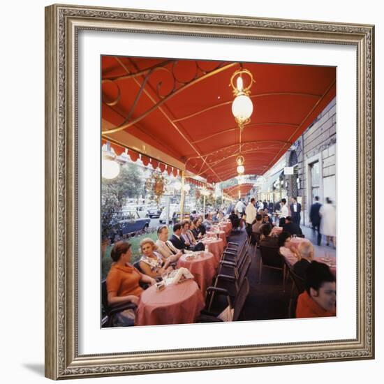 Rome's Cafe De Paris on Via Veneto, a Favorite After-Hours Sitting Spot for Natives and Tourists-Ralph Crane-Framed Photographic Print