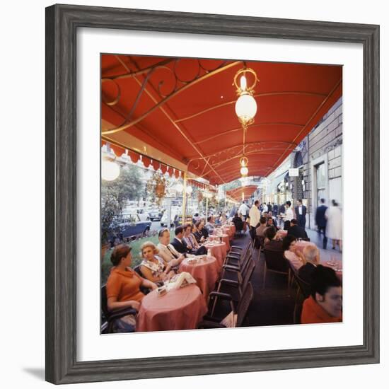 Rome's Cafe De Paris on Via Veneto, a Favorite After-Hours Sitting Spot for Natives and Tourists-Ralph Crane-Framed Photographic Print