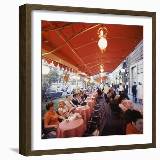 Rome's Cafe De Paris on Via Veneto, a Favorite After-Hours Sitting Spot for Natives and Tourists-Ralph Crane-Framed Photographic Print