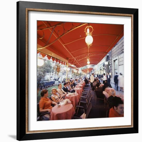 Rome's Cafe De Paris on Via Veneto, a Favorite After-Hours Sitting Spot for Natives and Tourists-Ralph Crane-Framed Photographic Print