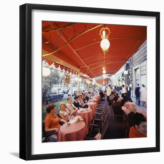 Rome's Cafe De Paris on Via Veneto, a Favorite After-Hours Sitting Spot for Natives and Tourists-Ralph Crane-Framed Photographic Print