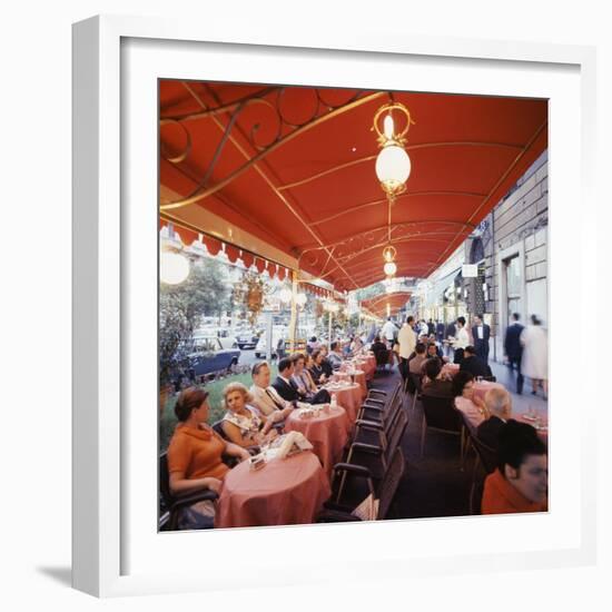 Rome's Cafe De Paris on Via Veneto, a Favorite After-Hours Sitting Spot for Natives and Tourists-Ralph Crane-Framed Photographic Print