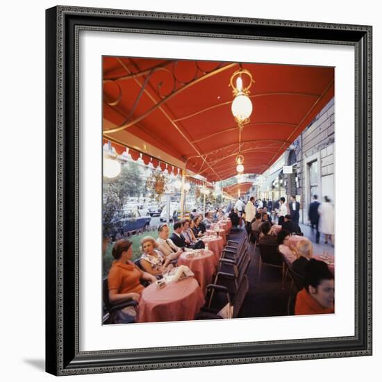 Rome's Cafe De Paris on Via Veneto, a Favorite After-Hours Sitting Spot for Natives and Tourists-Ralph Crane-Framed Photographic Print