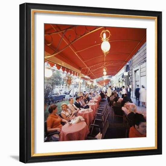 Rome's Cafe De Paris on Via Veneto, a Favorite After-Hours Sitting Spot for Natives and Tourists-Ralph Crane-Framed Photographic Print