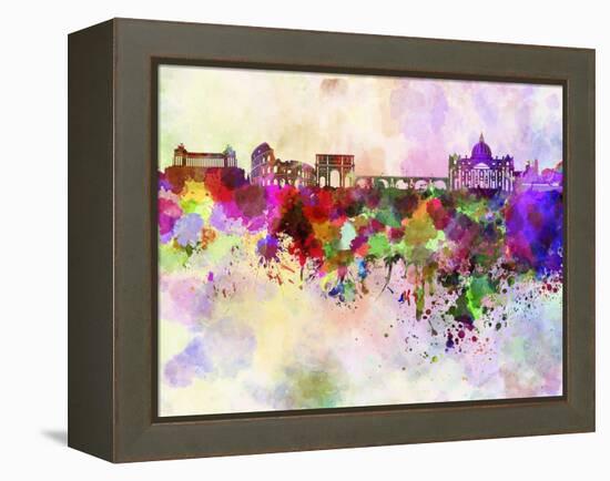 Rome Skyline in Watercolor Background-paulrommer-Framed Stretched Canvas