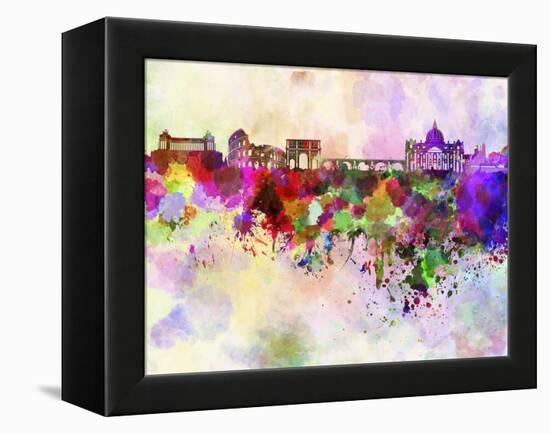 Rome Skyline in Watercolor Background-paulrommer-Framed Stretched Canvas