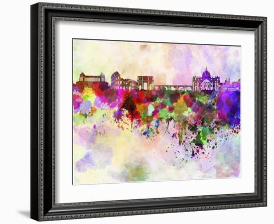 Rome Skyline in Watercolor Background-paulrommer-Framed Art Print