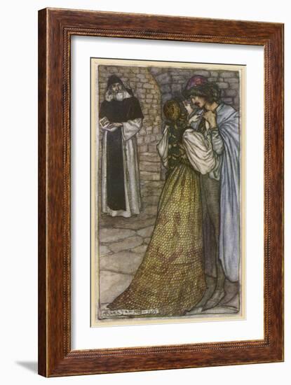 Romeo and Juliet in Embrace at Frair Lawrence's Cell-Arthur Rackham-Framed Art Print