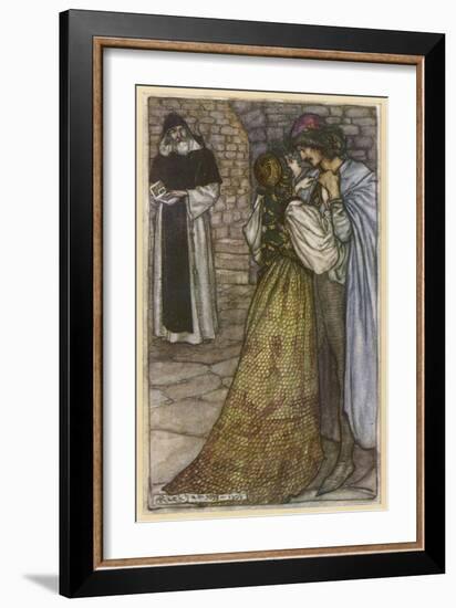 Romeo and Juliet in Embrace at Frair Lawrence's Cell-Arthur Rackham-Framed Art Print