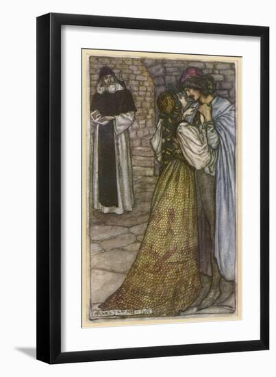 Romeo and Juliet in Embrace at Frair Lawrence's Cell-Arthur Rackham-Framed Art Print