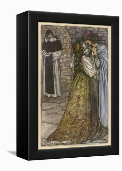 Romeo and Juliet in Embrace at Frair Lawrence's Cell-Arthur Rackham-Framed Stretched Canvas