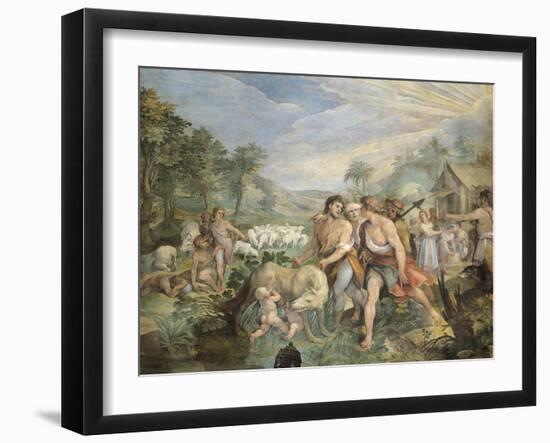 Romulus and Remus, Suckled by Wolf, Found by Faustulus on Banks of Tiber-Giuseppe Cesari-Framed Giclee Print