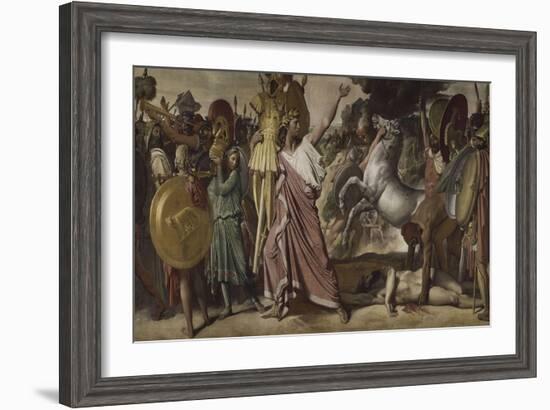 Romulus, vainqueur d'Acron, porte les dépouilles opimes au temple de Jupiter-Jean-Auguste-Dominique Ingres-Framed Giclee Print