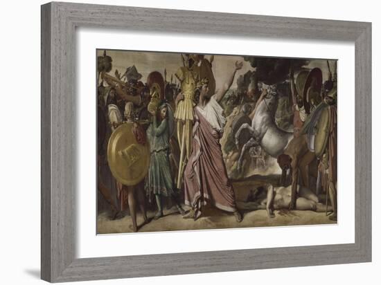 Romulus, vainqueur d'Acron, porte les dépouilles opimes au temple de Jupiter-Jean-Auguste-Dominique Ingres-Framed Giclee Print