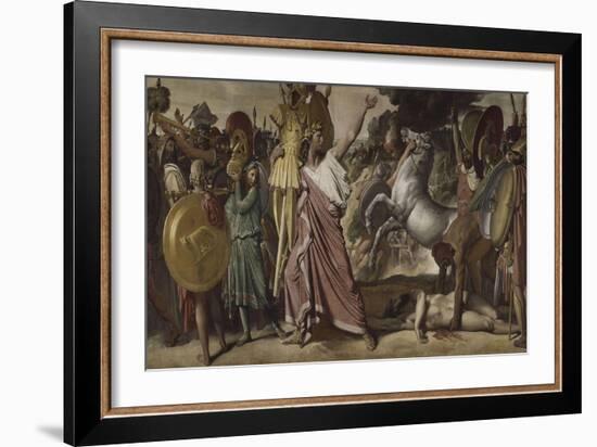 Romulus, vainqueur d'Acron, porte les dépouilles opimes au temple de Jupiter-Jean-Auguste-Dominique Ingres-Framed Giclee Print