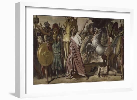 Romulus, vainqueur d'Acron, porte les dépouilles opimes au temple de Jupiter-Jean-Auguste-Dominique Ingres-Framed Giclee Print