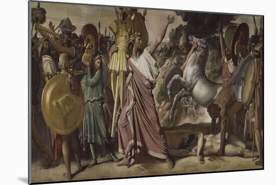 Romulus, vainqueur d'Acron, porte les dépouilles opimes au temple de Jupiter-Jean-Auguste-Dominique Ingres-Mounted Giclee Print