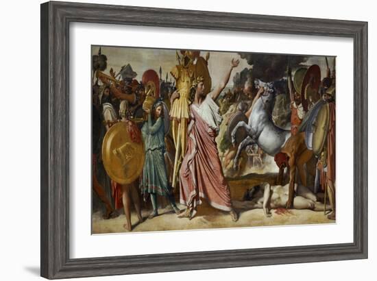 Romulus, Victorious Against Acron, Carries Acron's Body to the Temple of Jupiter, 1812-Jean-Auguste-Dominique Ingres-Framed Giclee Print