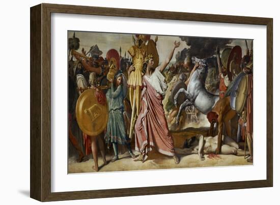 Romulus, Victorious Against Acron, Carries Acron's Body to the Temple of Jupiter, 1812-Jean-Auguste-Dominique Ingres-Framed Giclee Print