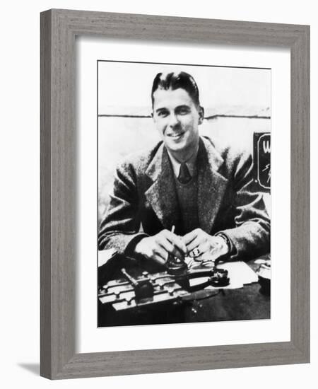 Ronald Reagan Was a Sports Announcer at Radio Station Who in Des Moines, Iowa, ca 1930s-null-Framed Photo