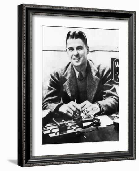 Ronald Reagan Was a Sports Announcer at Radio Station Who in Des Moines, Iowa, ca 1930s-null-Framed Photo