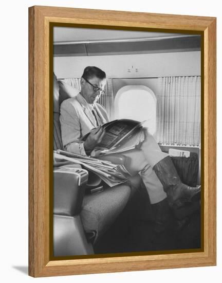 Ronald W. Reagan, Candidate for Governor of California, Traveling on Plane to Campaign in San Jose-Bill Ray-Framed Premier Image Canvas