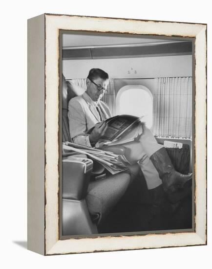 Ronald W. Reagan, Candidate for Governor of California, Traveling on Plane to Campaign in San Jose-Bill Ray-Framed Premier Image Canvas