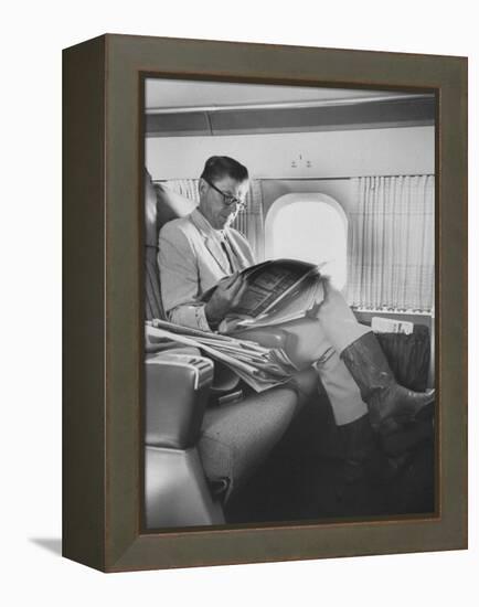 Ronald W. Reagan, Candidate for Governor of California, Traveling on Plane to Campaign in San Jose-Bill Ray-Framed Premier Image Canvas