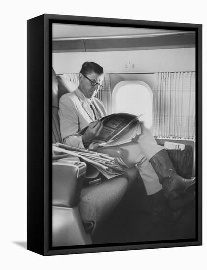 Ronald W. Reagan, Candidate for Governor of California, Traveling on Plane to Campaign in San Jose-Bill Ray-Framed Premier Image Canvas