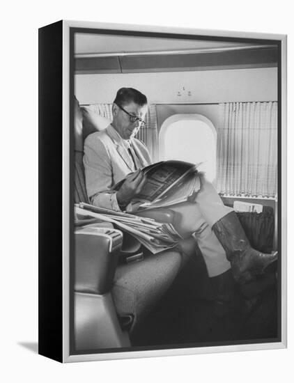 Ronald W. Reagan, Candidate for Governor of California, Traveling on Plane to Campaign in San Jose-Bill Ray-Framed Premier Image Canvas