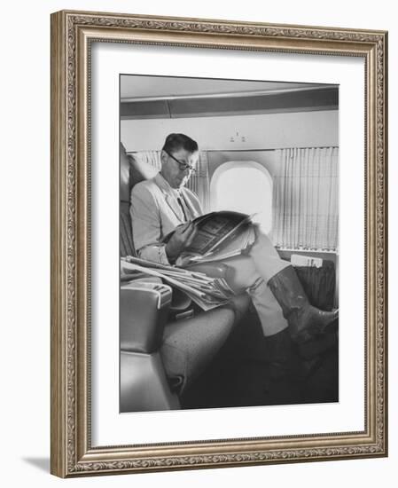 Ronald W. Reagan, Candidate for Governor of California, Traveling on Plane to Campaign in San Jose-Bill Ray-Framed Photographic Print