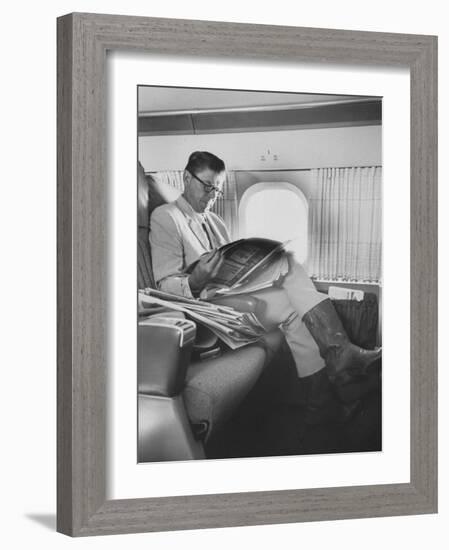 Ronald W. Reagan, Candidate for Governor of California, Traveling on Plane to Campaign in San Jose-Bill Ray-Framed Photographic Print