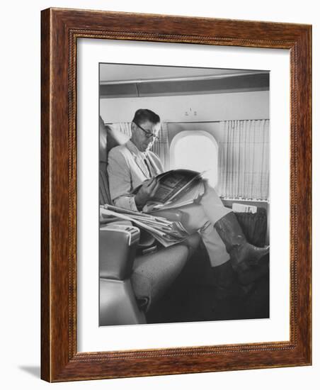 Ronald W. Reagan, Candidate for Governor of California, Traveling on Plane to Campaign in San Jose-Bill Ray-Framed Photographic Print