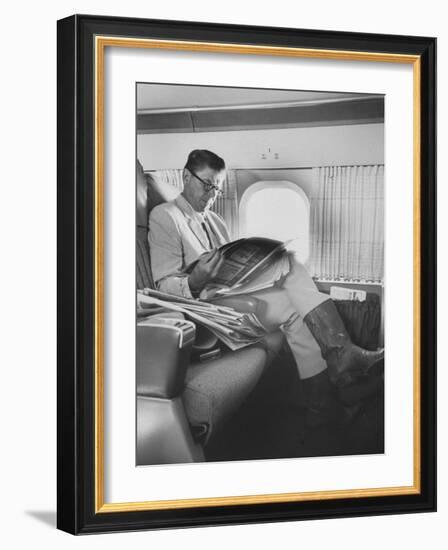 Ronald W. Reagan, Candidate for Governor of California, Traveling on Plane to Campaign in San Jose-Bill Ray-Framed Photographic Print